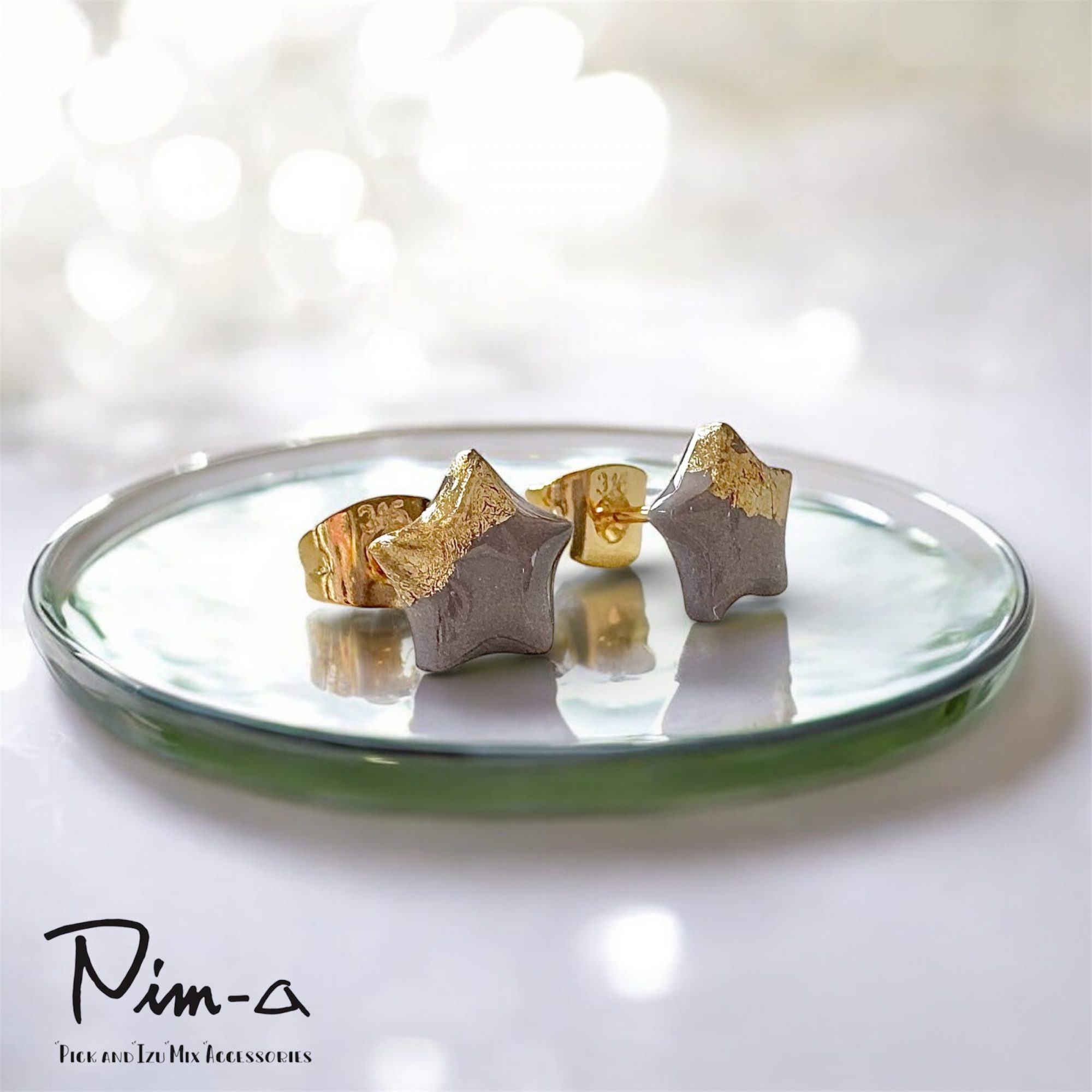  - ちびシリーズ -ゴールド×グレージュの星- ピアス / イヤリング（サージカルステンレス316L） - アップフェル《公式》金属アレルギー対応アクセサリーパーツ専門ショップ